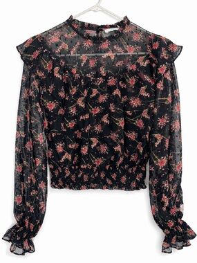 Lush Sheer Floral Y2K Romantic Smocked Crop Top Medium